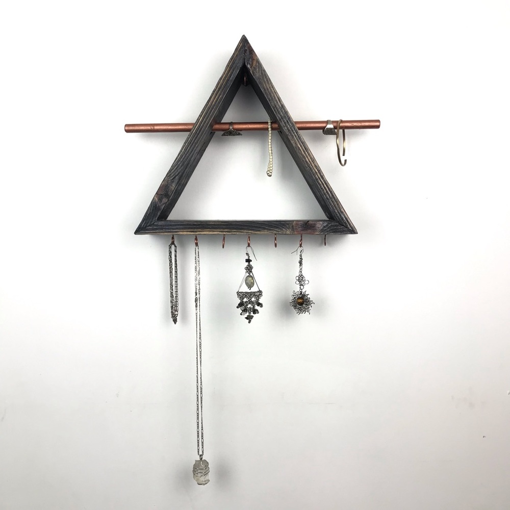 Boho Jewelry Wall Shelf Organizer Rustic Wood - Picture 8 of 9